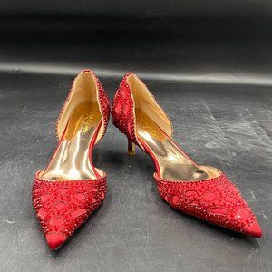 XYD red rhinestone pointy toe kitten low heels slippers pumps shoes